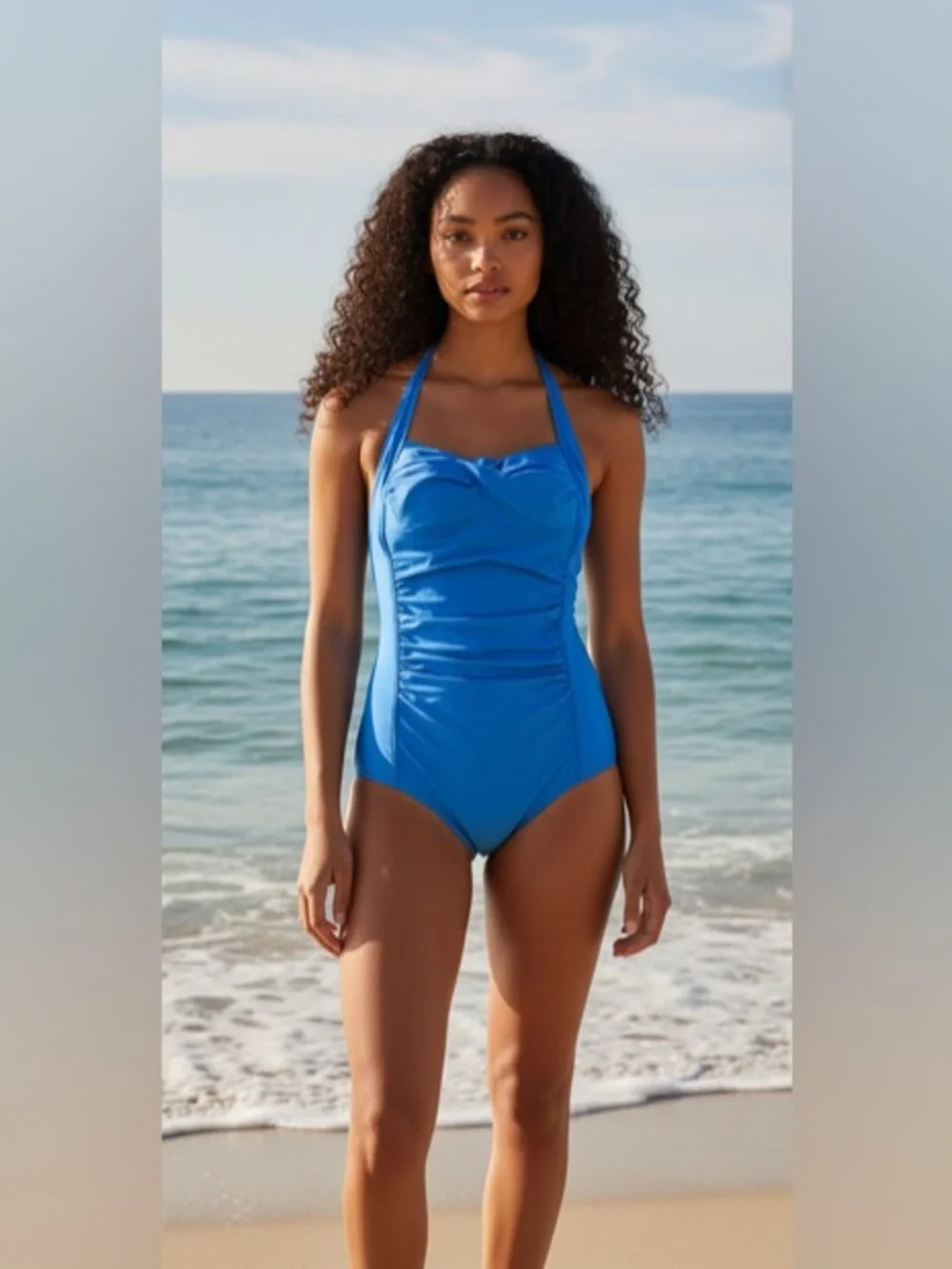 NEW-Small Classic Blue Halter Padded Bra & Ruched  front slimming tummy control